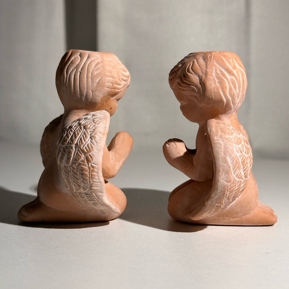Vintage Nobel Hall Terracotta Kneeling Cherub with Candles Set of 2 - Picture 7 of 8